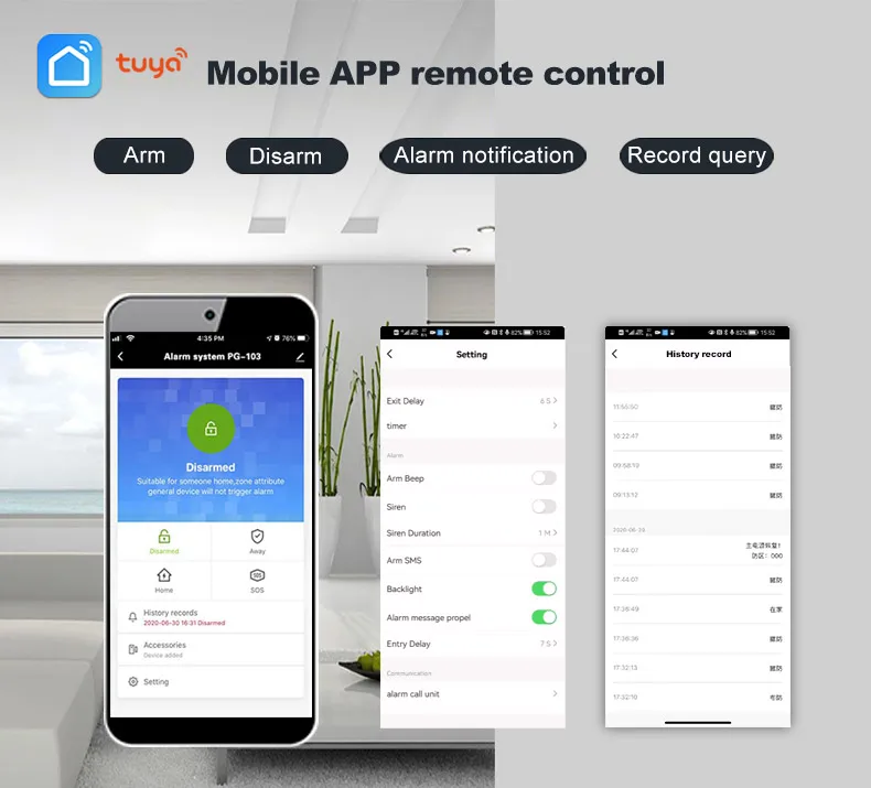 YAOSHENG Security-Protection TUYA Smart Home Alarm System 2G 433MHz WiFi GSM Wireless House App Control Sets PG105