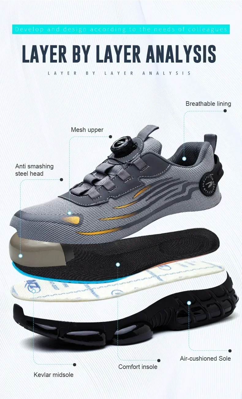 Men's Safety Shoes Protection And Elastic Safety Boots Fashionable Casual Shoes Breathable Odor Protection Men's Work Shoes