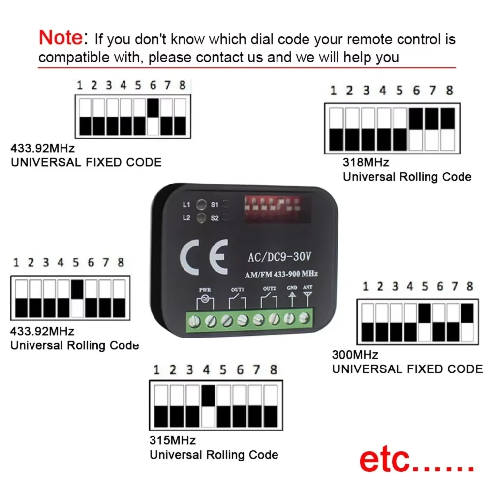 Remote Control Switch Receiver 300-868MHz 433MHz Receiver Universal 9-30V 220V For Garage Door Control Garage Command