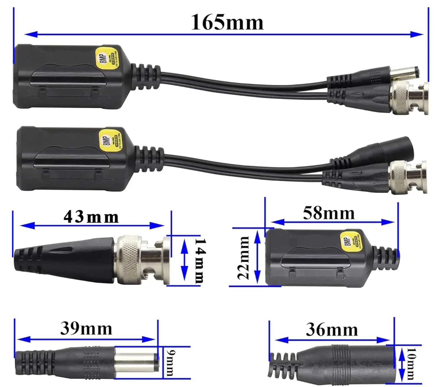 8MP/4K Passive HD BNC Video Power Balun Transceiver Transmitter Via UTP RJ45 Cable AHD/TVI/CVI/CVBS Cable Connectors for Cameras