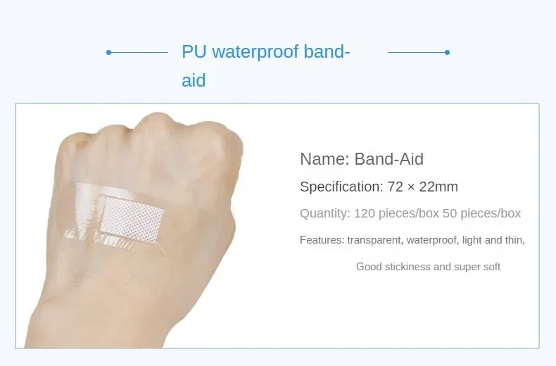 120pcs PU Transparent Waterproof Band Aid Adhesive Medical Strips Plaster for Wound Sports Bathing