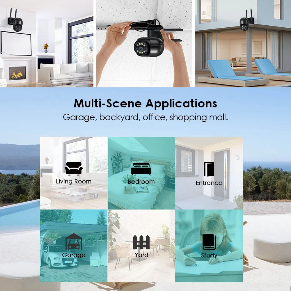 Hiseeu 1080P HD Smart Wifi PTZ Camera 5xDigital Zoom Human Detect Alert Auto Tracking ONVIF CCTV IP Camera Security Protection