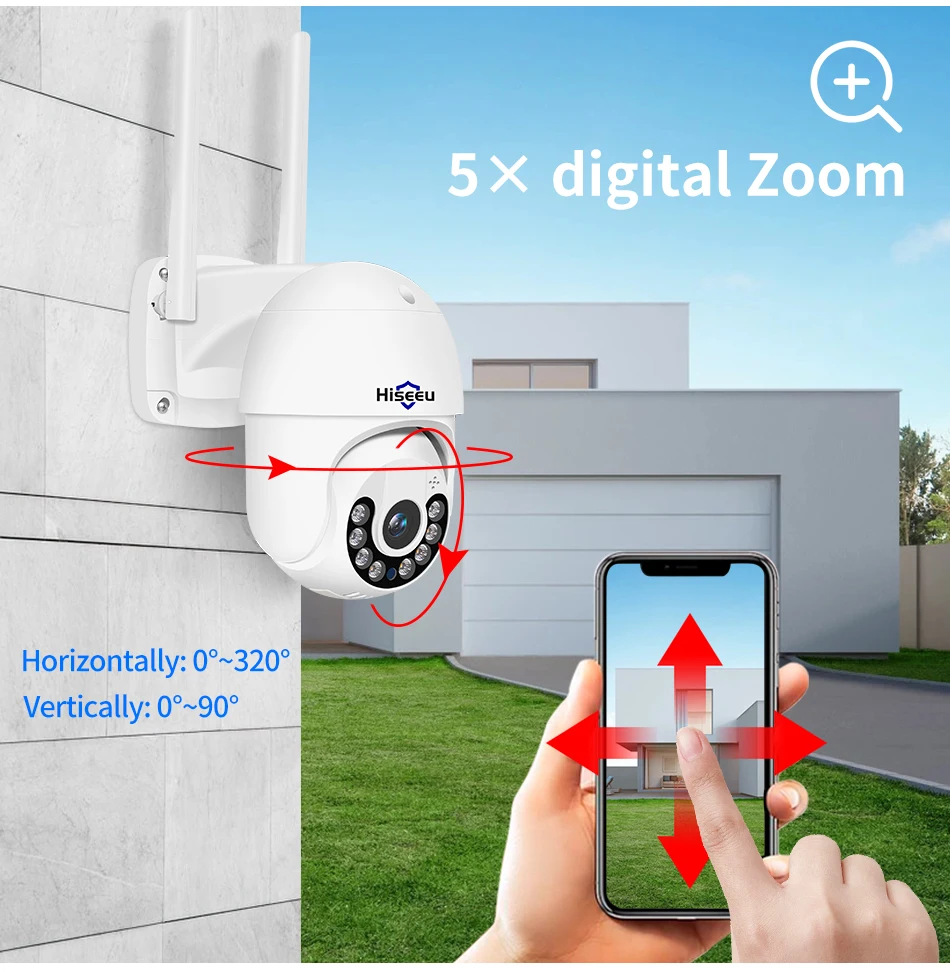 Hiseeu 1080P HD Smart Wifi PTZ Camera 5xDigital Zoom Human Detect Alert Auto Tracking ONVIF CCTV IP Camera Security Protection