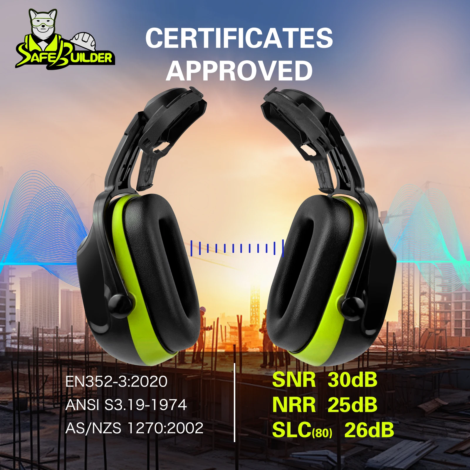 Ear Muffs For Hard Hats Fit,Earmuffs Noise Reduction Hearing Protection,Helmet Attachable Ear Muffs