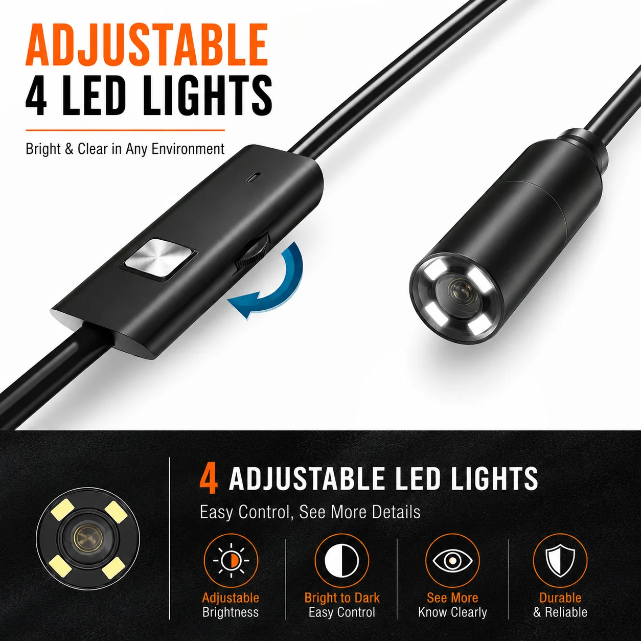 Auto Focus Endoscope 12MM 5MP Cameras Borescope For Car Pipe Inspection 1080p Mini Camera 4 Led Cables For Android And PC