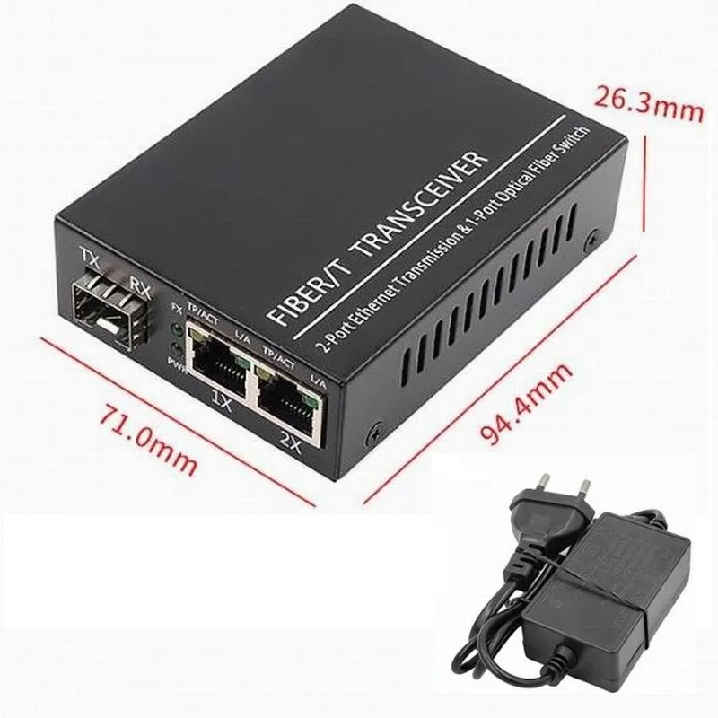 Gigabit Optical Fiber Ethernet Switch Gigabit Media Converter 1 SFP to 2 RJ45 UTP