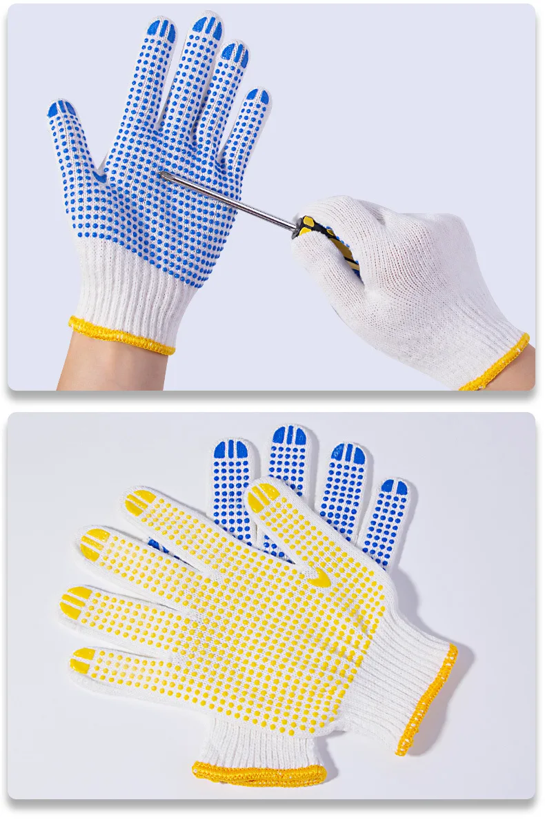 12 Pairs Cotton Polyester String Knit Shell Safety Protection Work Gloves, Painter Mechanic Industrial Warehouse with Dots,