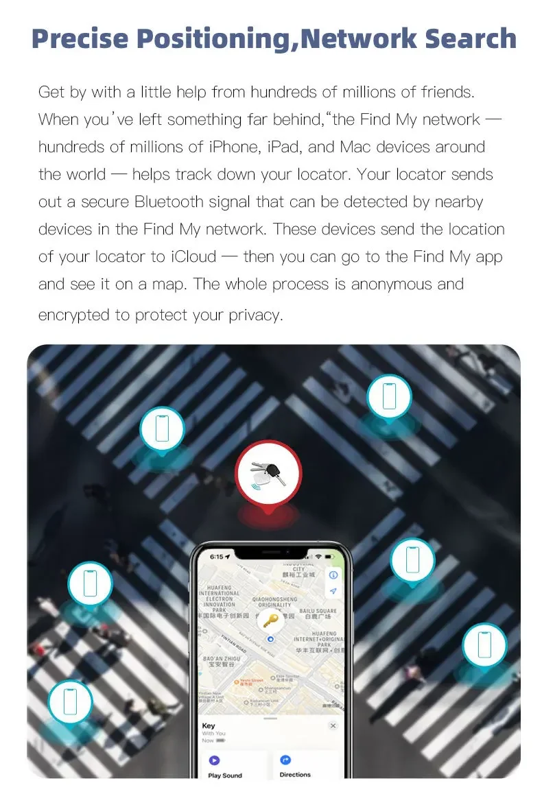 Mini Anti-Lost Tracking Device Bluetooth Works with Apple Find My APP Smart Tag Kid Pet GPS Tracker Alarm Reminder Positioner