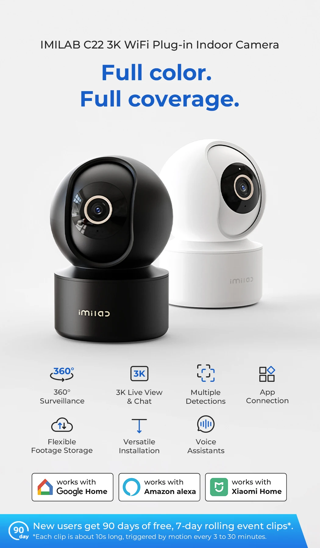 IMILAB C22 3K Security Indoor Camera - 360° View Home Camera with Color Night Vision for Baby/Pet Monitor WiFi6 AI Detection