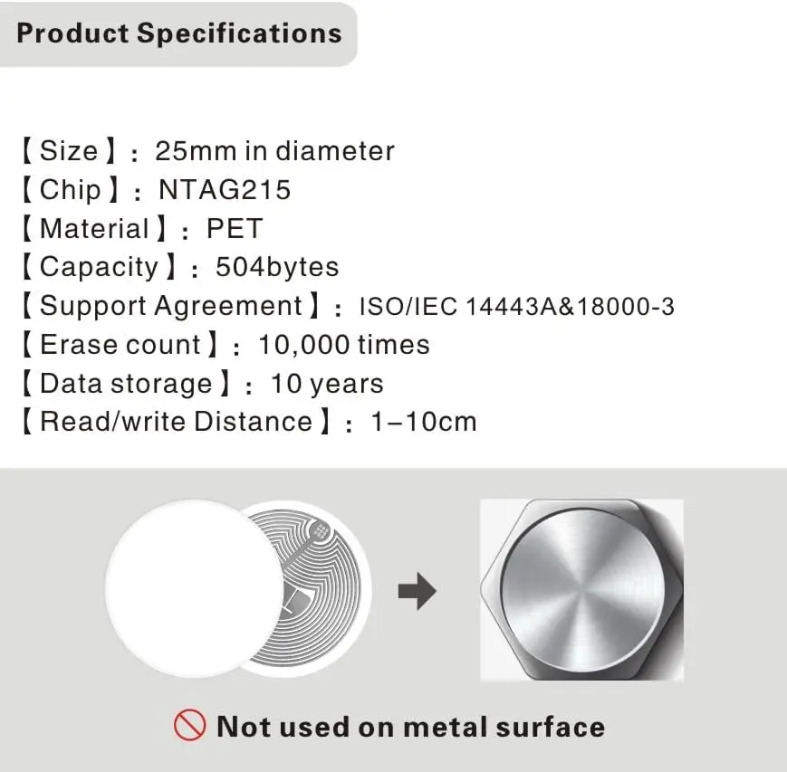 1000Pcs Adhesive NFC 215 Programmable NFC Tags Compatible With Android & IPhone 504 Bytes Memory 13.56 Mhz Sticker Smart IC Card