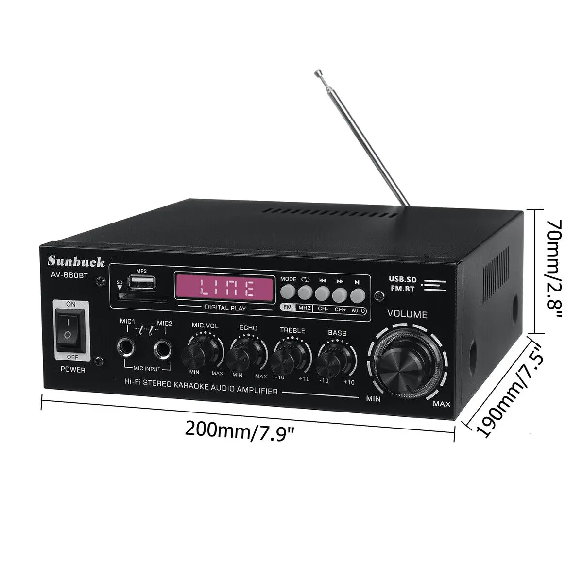 SUNBUCK AV-660BT Sound Amplifier CH 2.1 Power Amplifiers For Home Car Meeting Theater AMP Support EQ FM USB SD Card 2 Mic Input