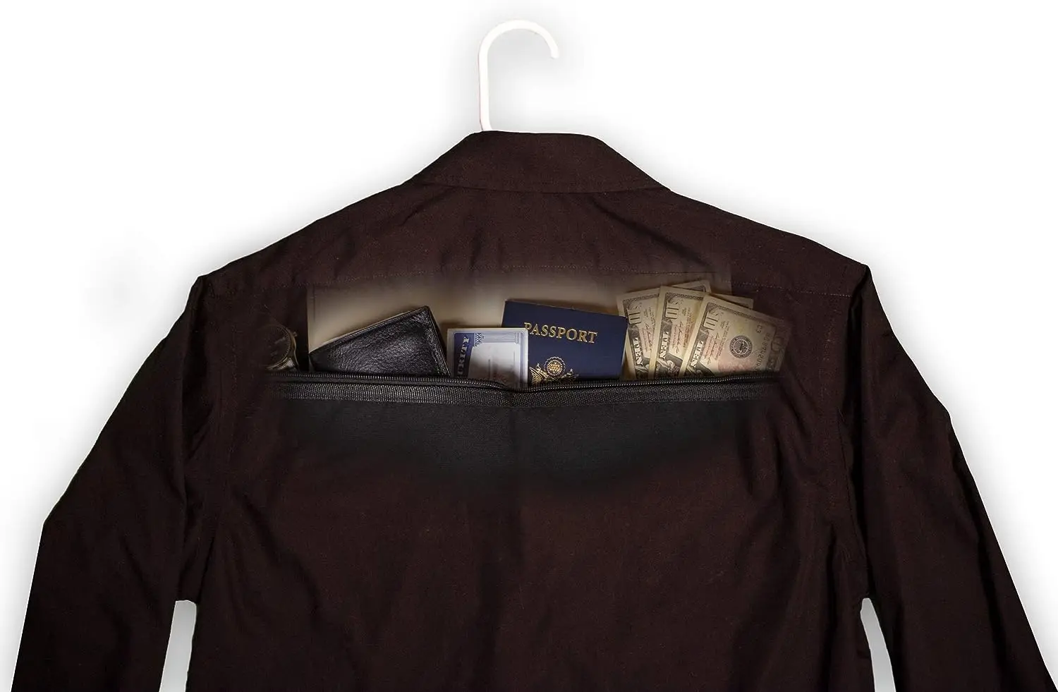 Hanger Diversion Safe Hidden Pocket Safe, Fits Under Hanging Clothes with Pocket to Hide Valuables for Home or Travel