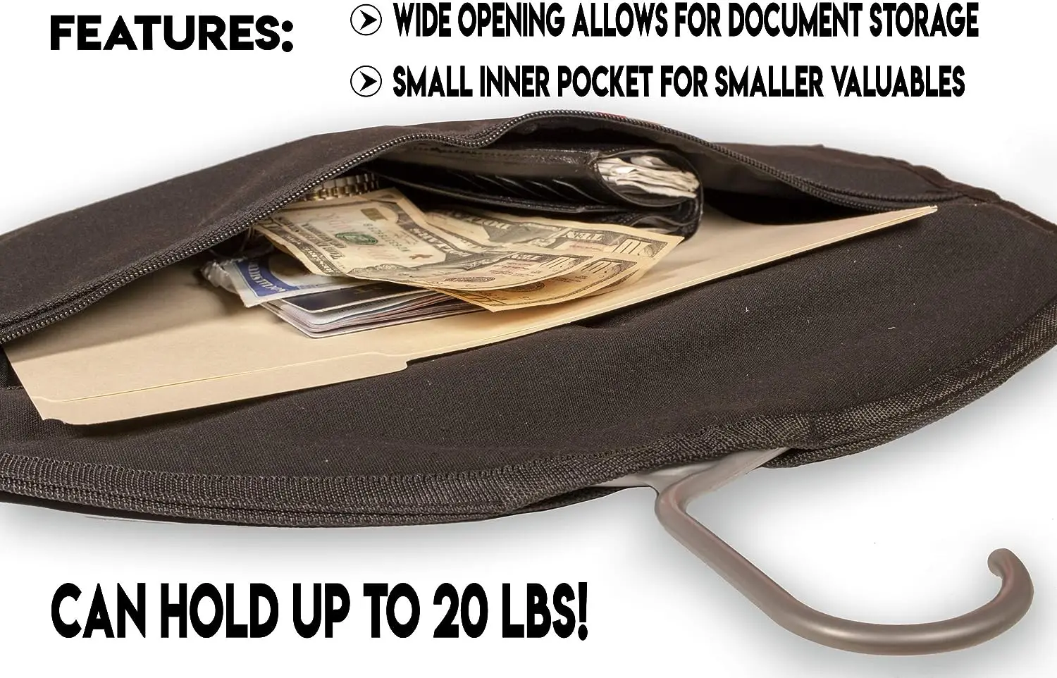 Hanger Diversion Safe Hidden Pocket Safe, Fits Under Hanging Clothes with Pocket to Hide Valuables for Home or Travel