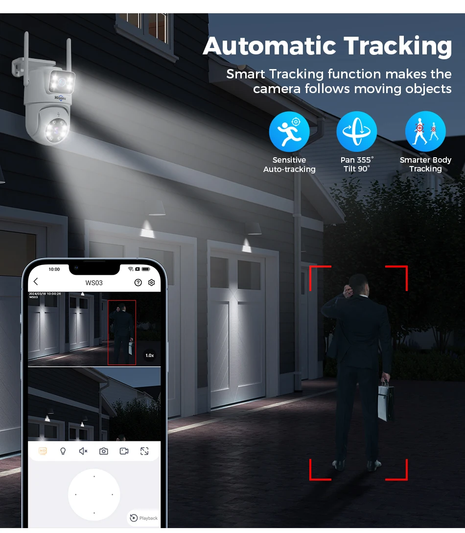 Hiseeu 6MP WIFI PTZ IP Camera Dual Lens 5X Digital Zoom Auto Tracking CCTV Surveillance Camera For Hiseeu Wireless CCTV System