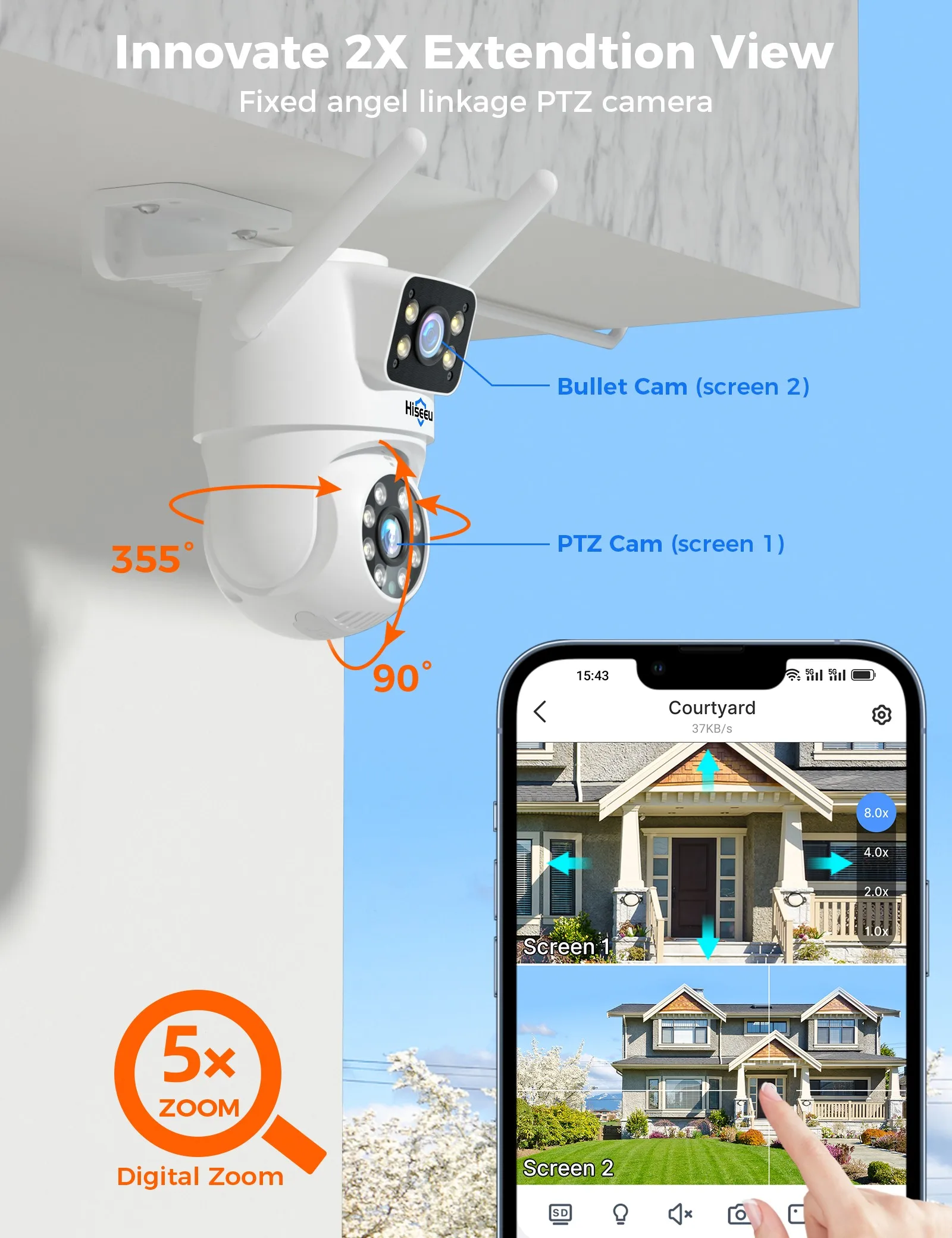 Hiseeu 6MP WIFI PTZ IP Camera Dual Lens 5X Digital Zoom Auto Tracking CCTV Surveillance Camera For Hiseeu Wireless CCTV System