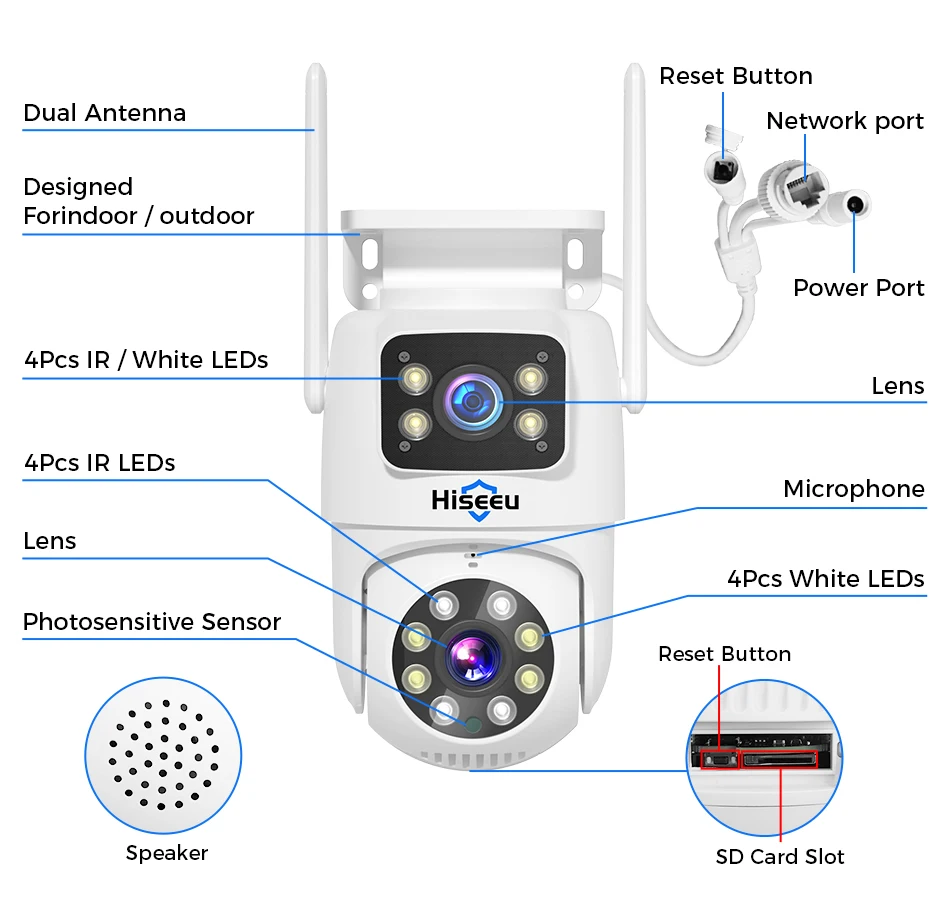 Hiseeu 6MP WIFI PTZ IP Camera Dual Lens 5X Digital Zoom Auto Tracking CCTV Surveillance Camera For Hiseeu Wireless CCTV System