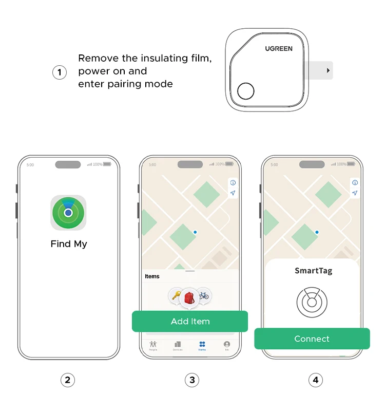 UGREEN Smart Bluetooth Tracker, Keys Finder Item Locator SmartTag Up to 2 Year Battery Phone Finder For Apple Find My (only IOS)