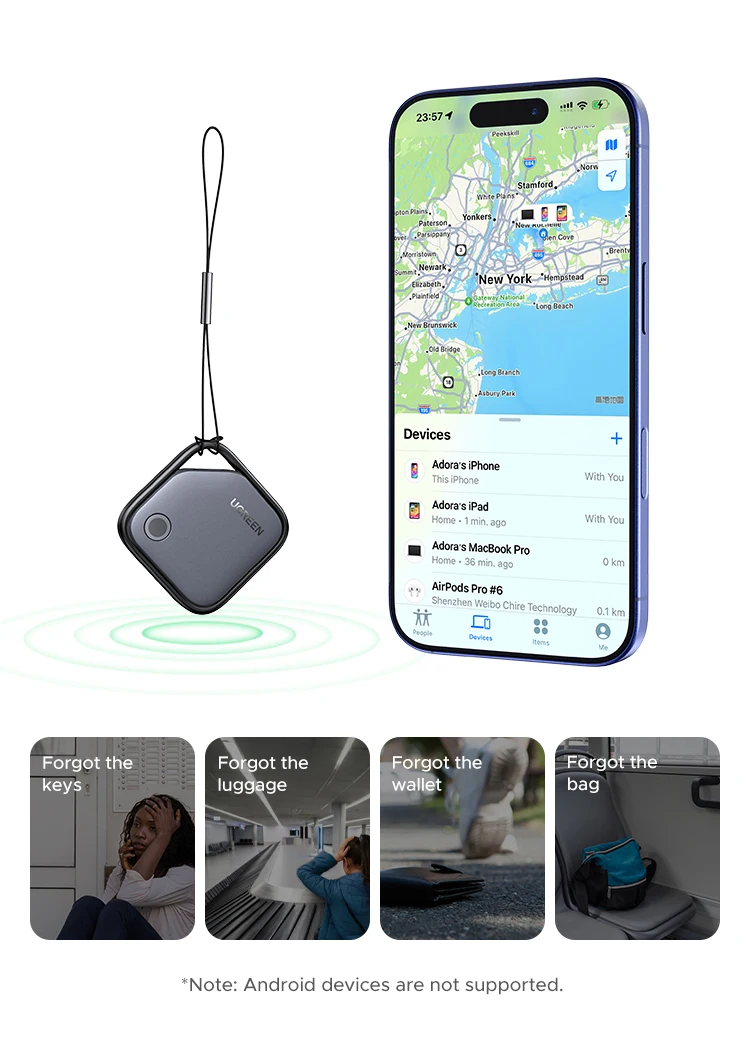 UGREEN Smart Bluetooth Tracker, Keys Finder Item Locator SmartTag Up to 2 Year Battery Phone Finder For Apple Find My (only IOS)