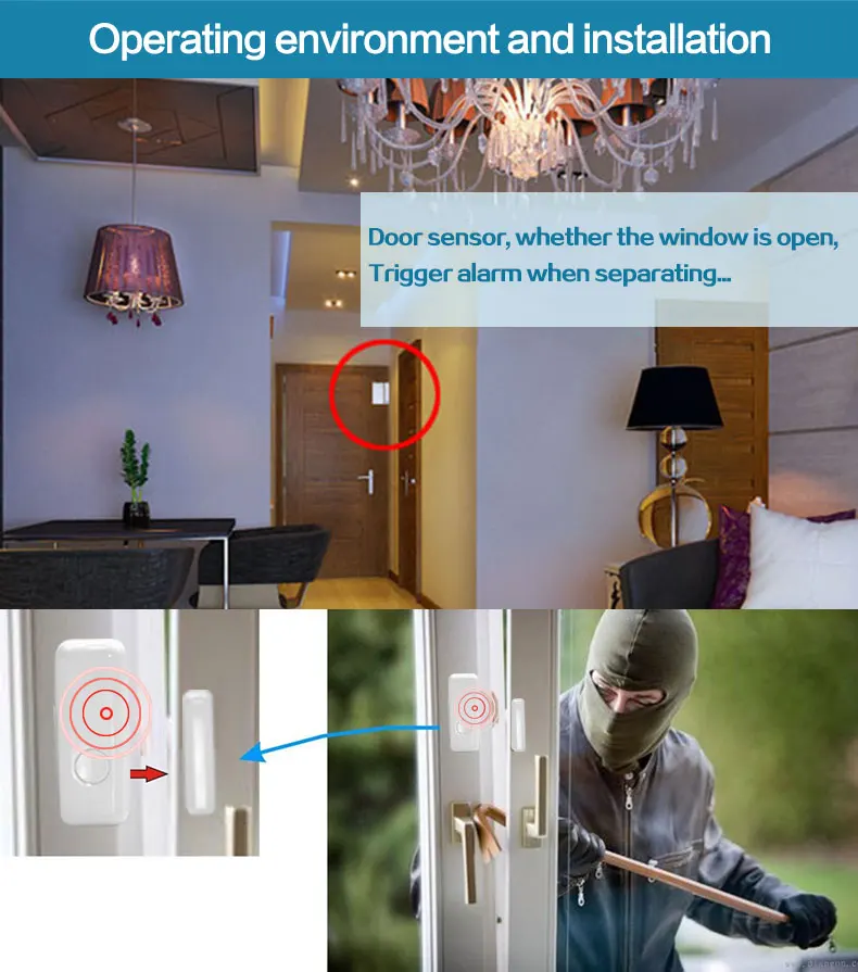 MULO Wireless Door & Window Sensors EV1527 Coding Mode RF 433MHz for Home Security Alarm System Home Burglar Alarm Kits PB-67R