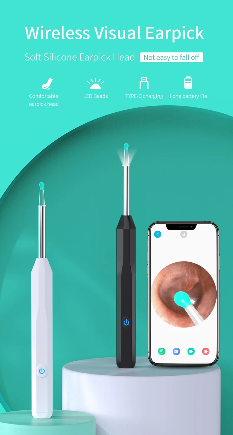 HD Ear Cleaner Otoscope with Camera Earwax Remover Tool Kit with 6 LED Lights for iPhone iPad Android Smart Phone