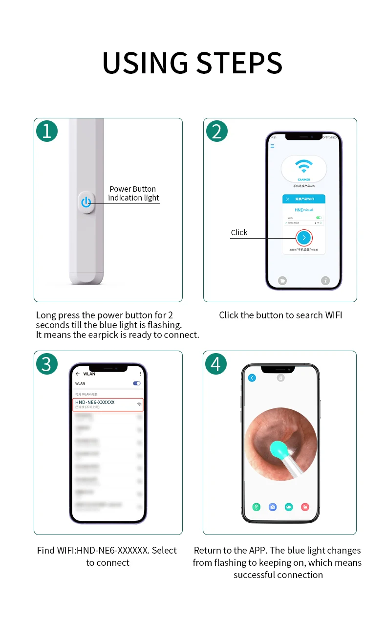 HD Ear Cleaner Otoscope with Camera Earwax Remover Tool Kit with 6 LED Lights for iPhone iPad Android Smart Phone