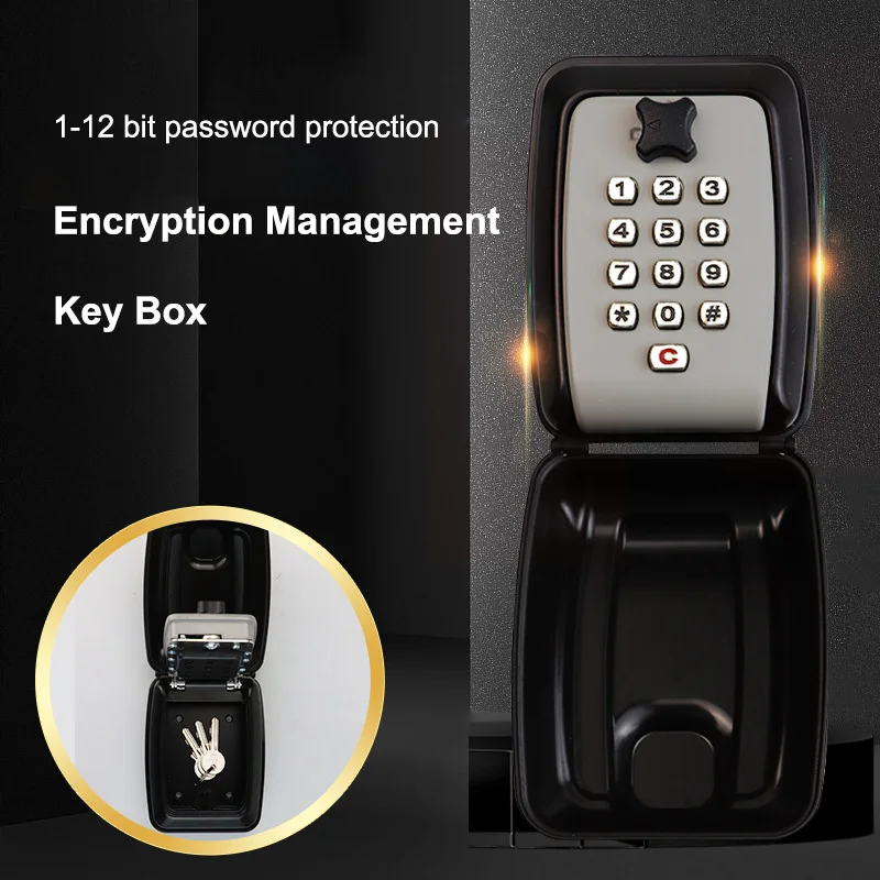 Wall Mounted Key Storage Safe Waterproof Anti-theft Key Box With Combination Lock 12-Digital Password Office Home Outdoor Use
