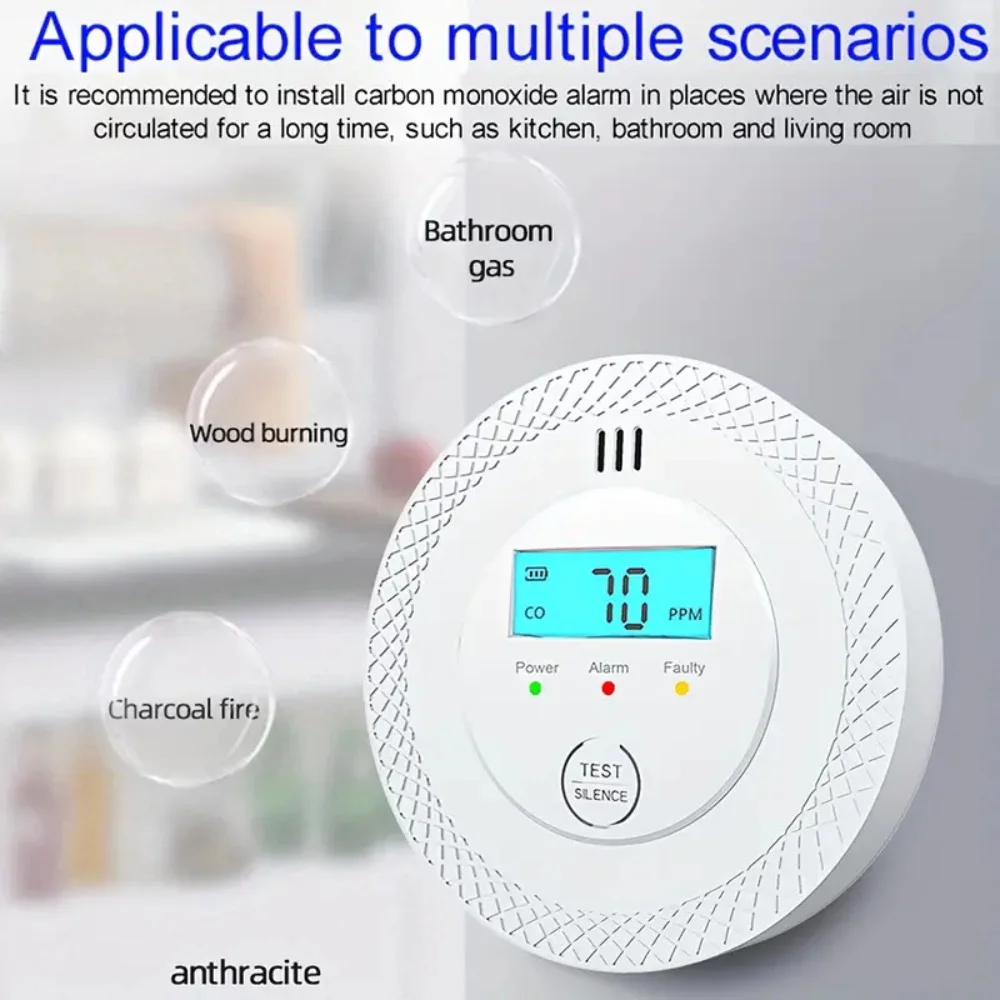 Carbon Monoxide Detector Independent Security Protection Gas Detector LCD Digital Display Home Warning Real-Time Alarm