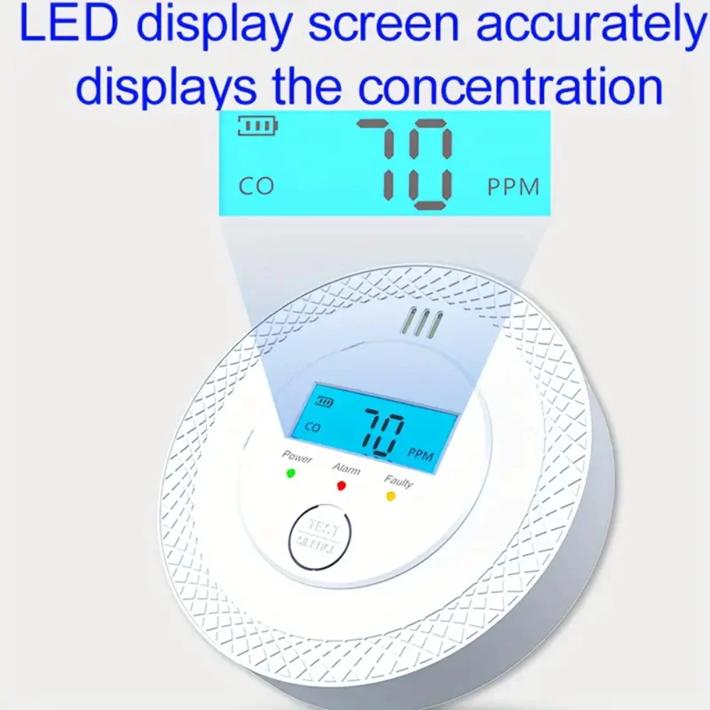 Carbon Monoxide Detector Independent Security Protection Gas Detector LCD Digital Display Home Warning Real-Time Alarm