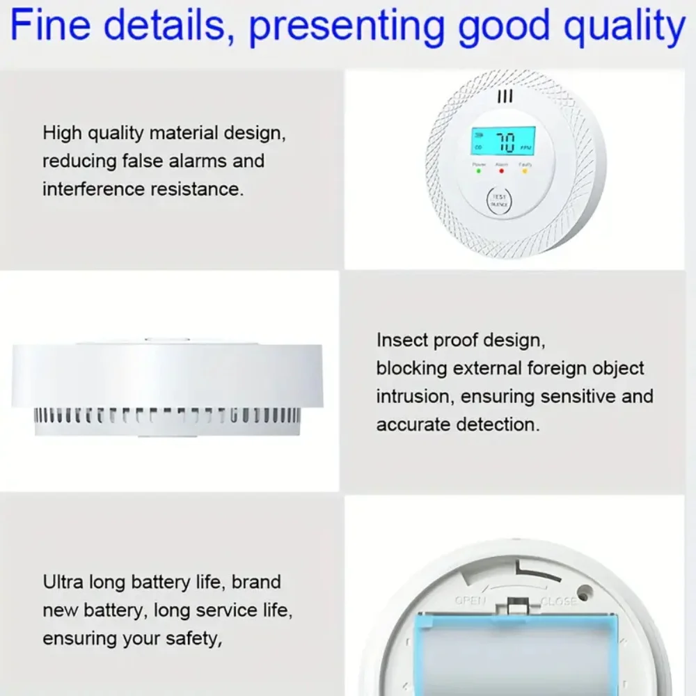 Carbon Monoxide Detector Independent Security Protection Gas Detector LCD Digital Display Home Warning Real-Time Alarm