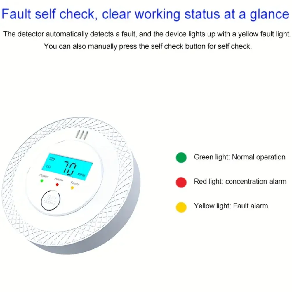 Carbon Monoxide Detector Independent Security Protection Gas Detector LCD Digital Display Home Warning Real-Time Alarm