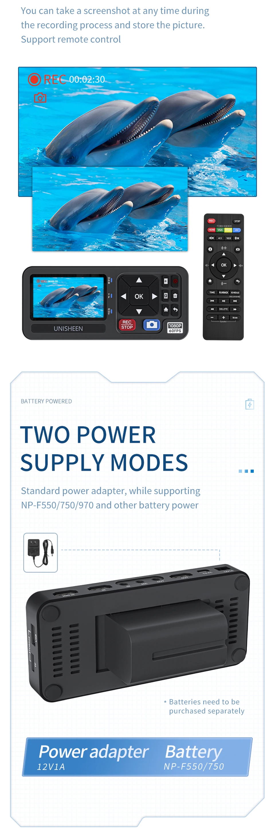 UNISHEEN HD Video Capture Box 1080P Video to Digital Converter with 3" Screen, 4K HDMI/CVBS/VGA/YPBPR Inputs Video Recorder
