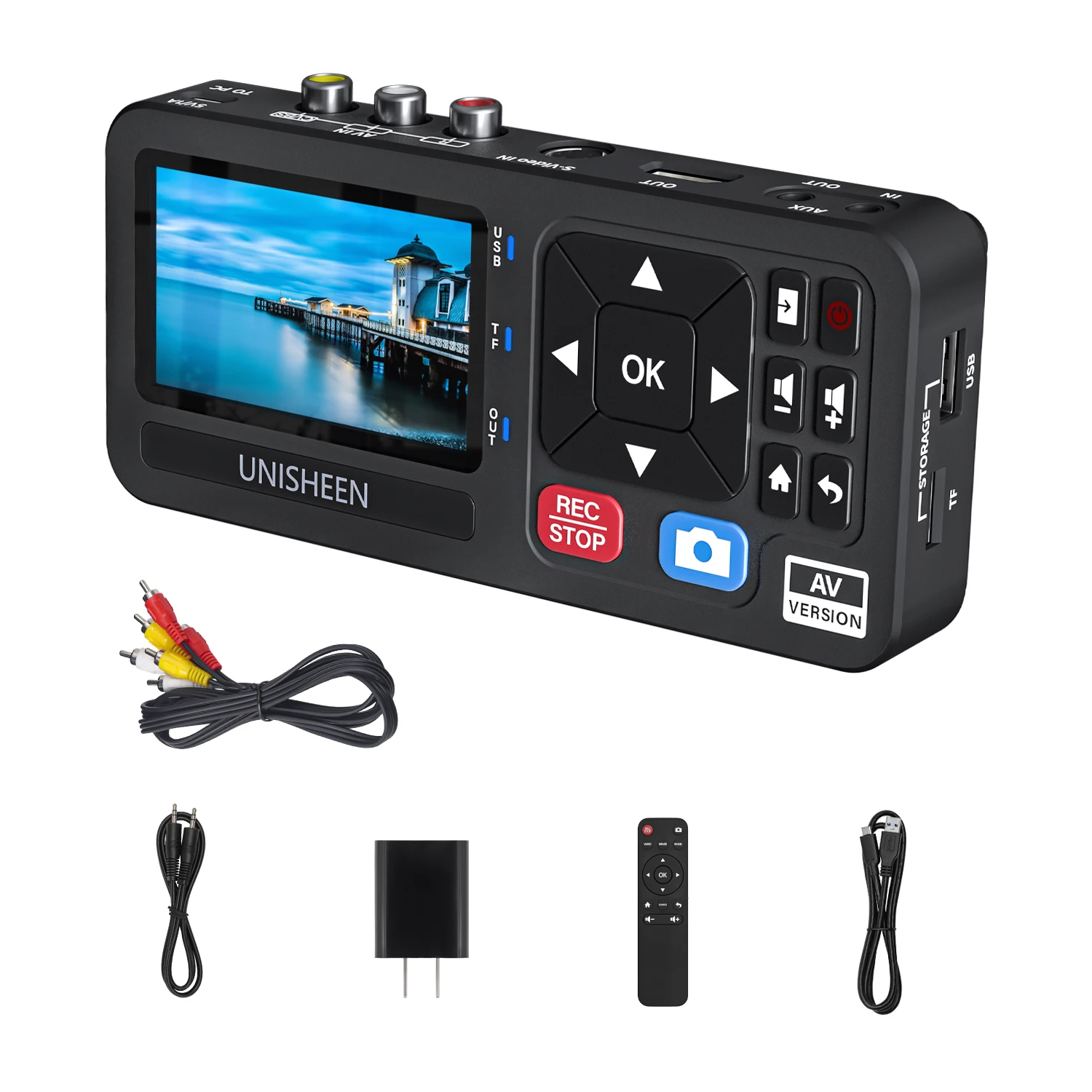 UNISHEEN HD Video Capture Box 1080P Video to Digital Converter with 3" Screen, 4K HDMI/CVBS/VGA/YPBPR Inputs Video Recorder