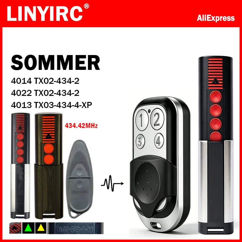 SOMMER TX03-434-4-XP Gate Remote Control 434.42MHz For SOMMER 4014 4022 TX02-434-2 Garage Door Remote Control 434MHz Gate Opener