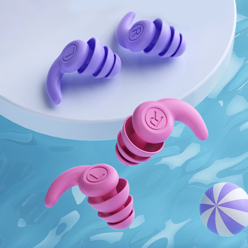 1 Pair Silicone Ear Protector Waterproof 3 Layers Swimming Ear Plugs Reduction Soundproof Lightweight for 5-12 Year Old Children