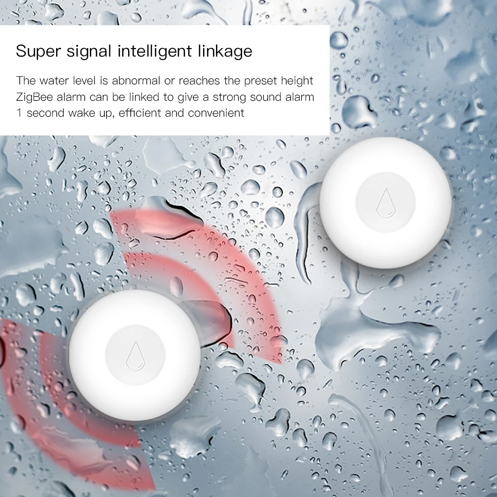 ZigBee Flood Sensor Water Leakage Detector Water Tank Full Alert Overflow Security Alarm System Tuya Smart App Remote Control