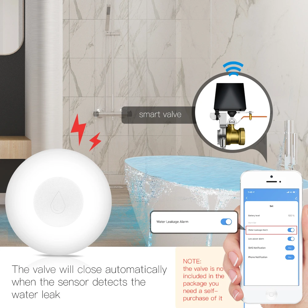 ZigBee Flood Sensor Water Leakage Detector Water Tank Full Alert Overflow Security Alarm System Tuya Smart App Remote Control