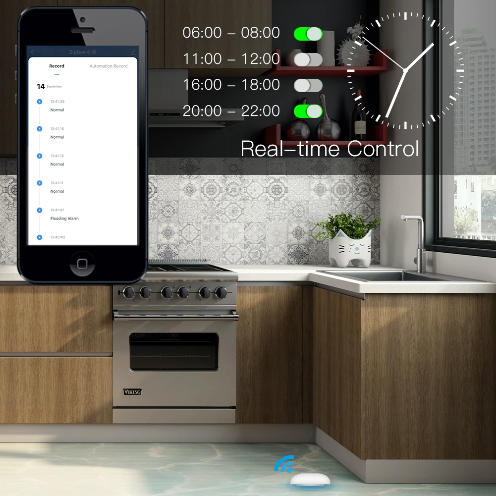 ZigBee Flood Sensor Water Leakage Detector Water Tank Full Alert Overflow Security Alarm System Tuya Smart App Remote Control