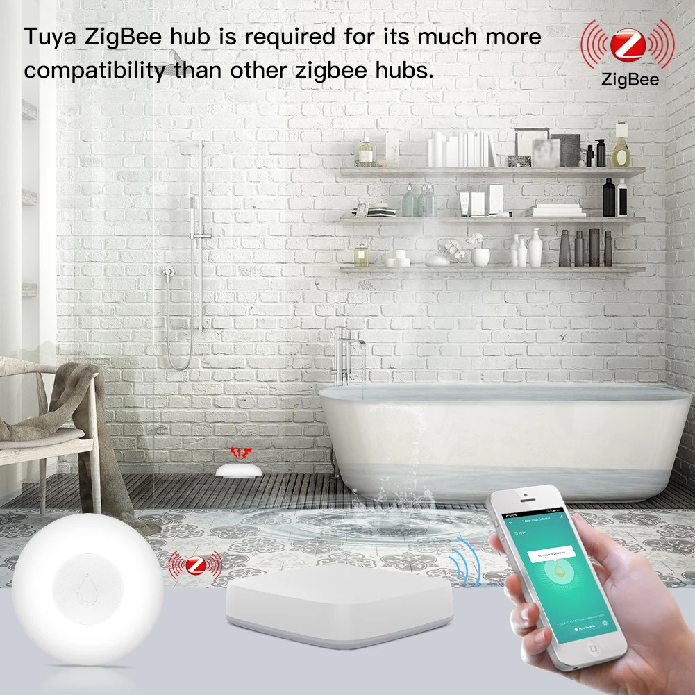 ZigBee Flood Sensor Water Leakage Detector Water Tank Full Alert Overflow Security Alarm System Tuya Smart App Remote Control