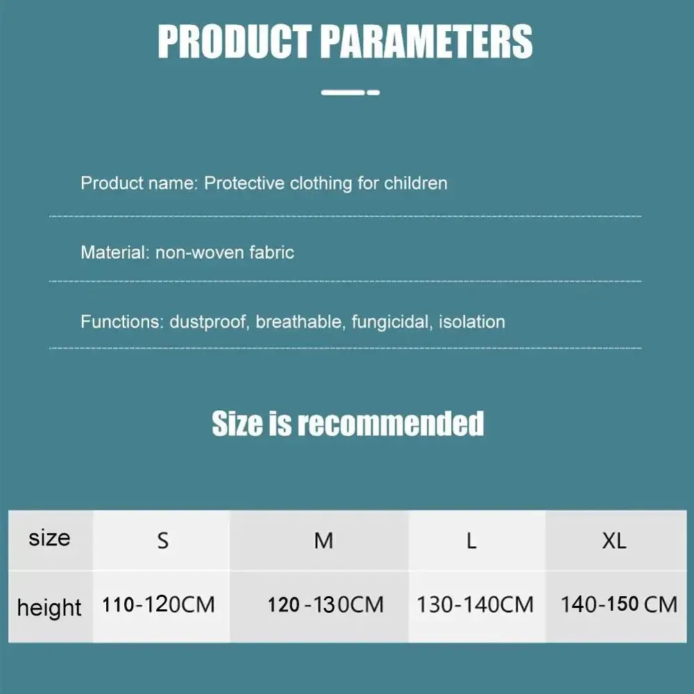 Protective Kids Breathable Dustproof Coveralls Isolation Suit Hooded Children Disposable Full Body Gown Antifouling Play Costume