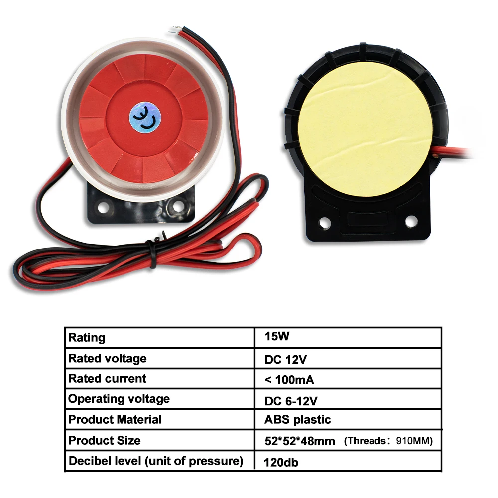 DC 12V Mini Alarm Siren Audio Alarm Anti-theft Buzzer High-decibel Security Piezo Buzzer Alarm Horn