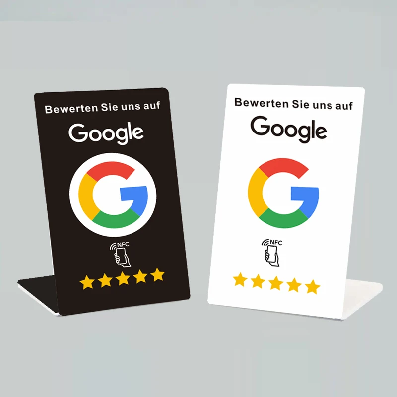 German French Arabic Italian Spanish Portuguese Hebrew Writing Google Reviews NFC Stand Tap URL Social Business Review Cards