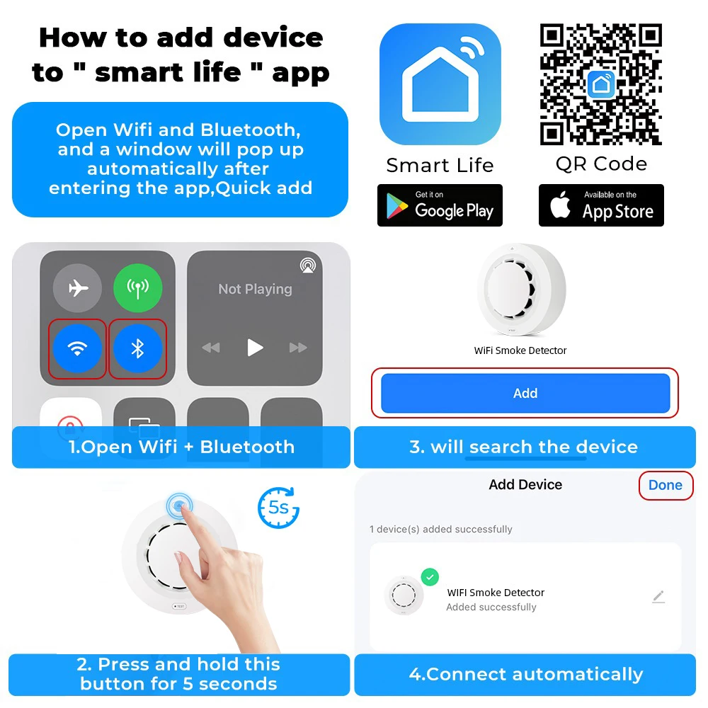 Tuya WiFi/Zigbee Smoke Detector Photoelectric Sensor Fire Alarm Home Kitchen Security System Work With Smart Life APP