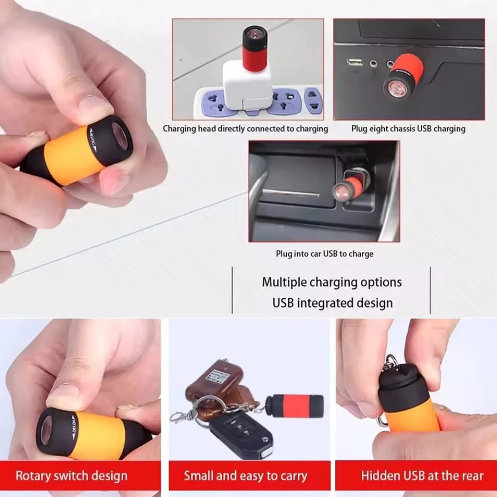 Mini Flashlight USB Rechargeable LED Multifunction Torch Lamp Pocket Keychain Flashlight Waterproof Outdoor Camping Light