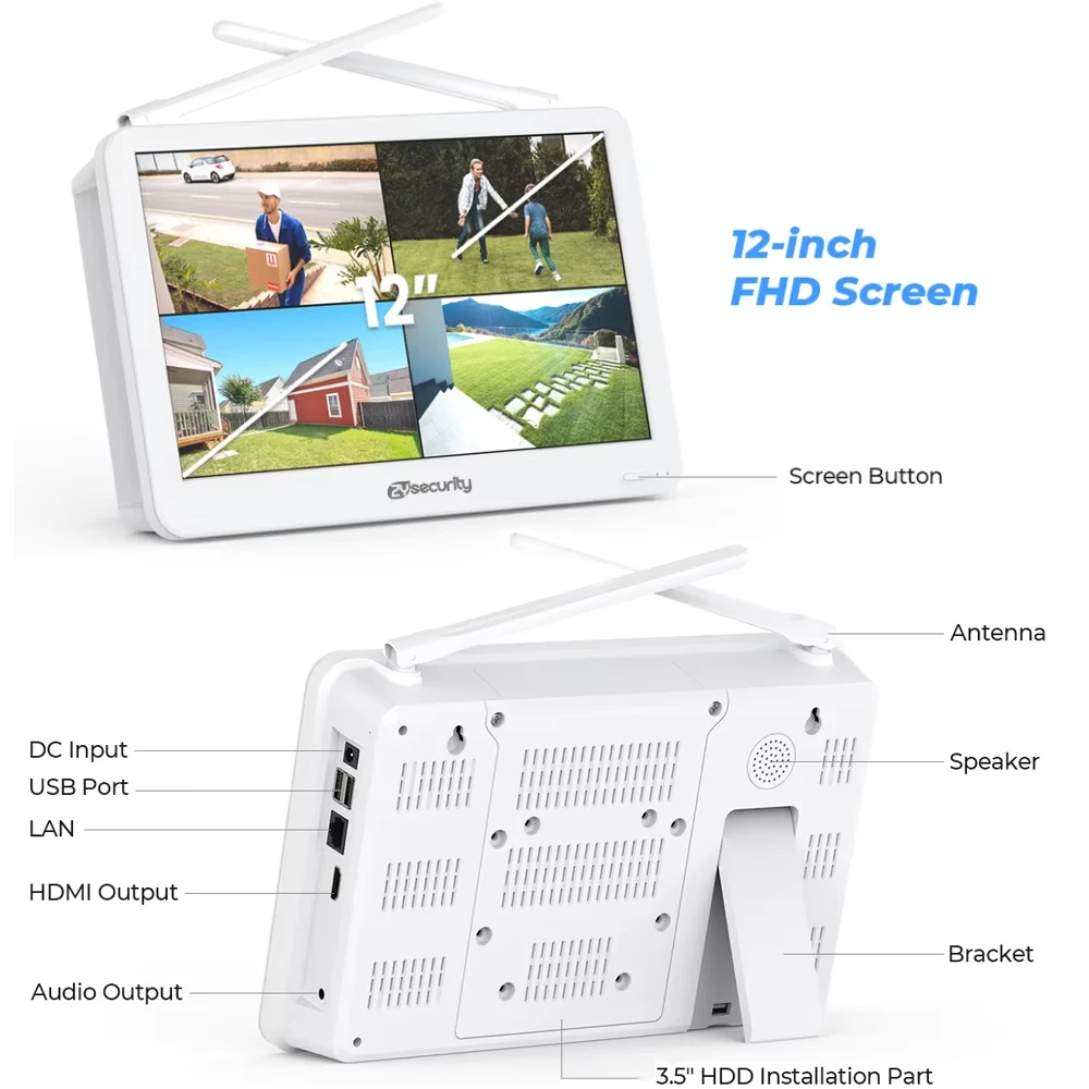 8CH 5MP Wifi NVR with 12 Inch Monitor H.265 Onvif XMeye Network Video Recorder For Wireless Security System Face Detection 24/7