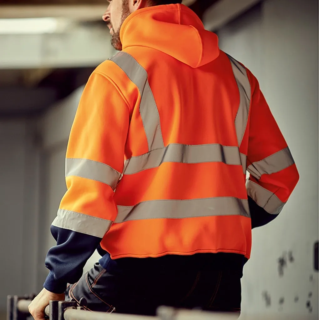 Autumn And Winter Hooded Sweatshirt With Reflective Strips, Sanitation Work Clothes, Fleece Color Matching Zipper Sweatshirt