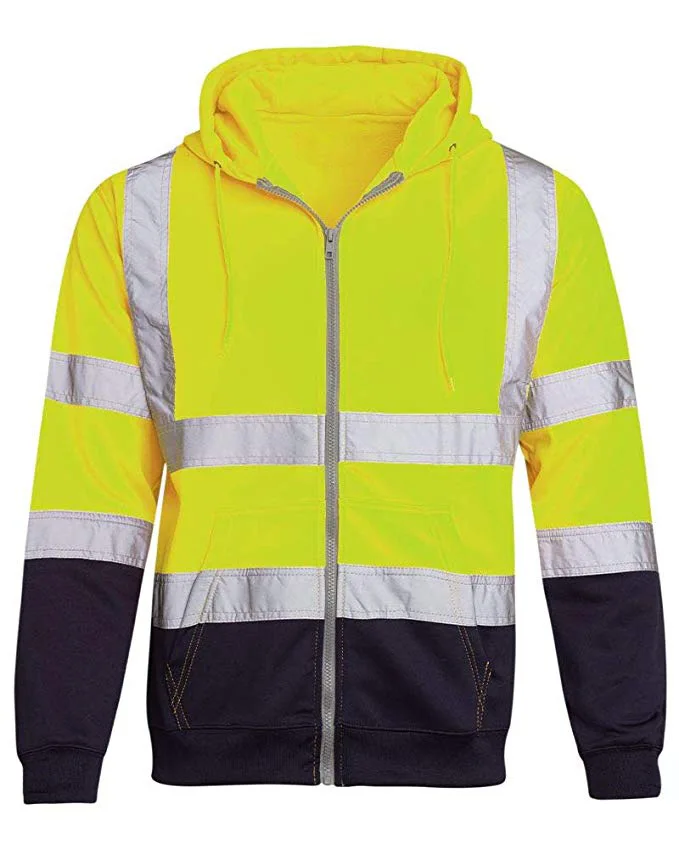 Autumn And Winter Hooded Sweatshirt With Reflective Strips, Sanitation Work Clothes, Fleece Color Matching Zipper Sweatshirt