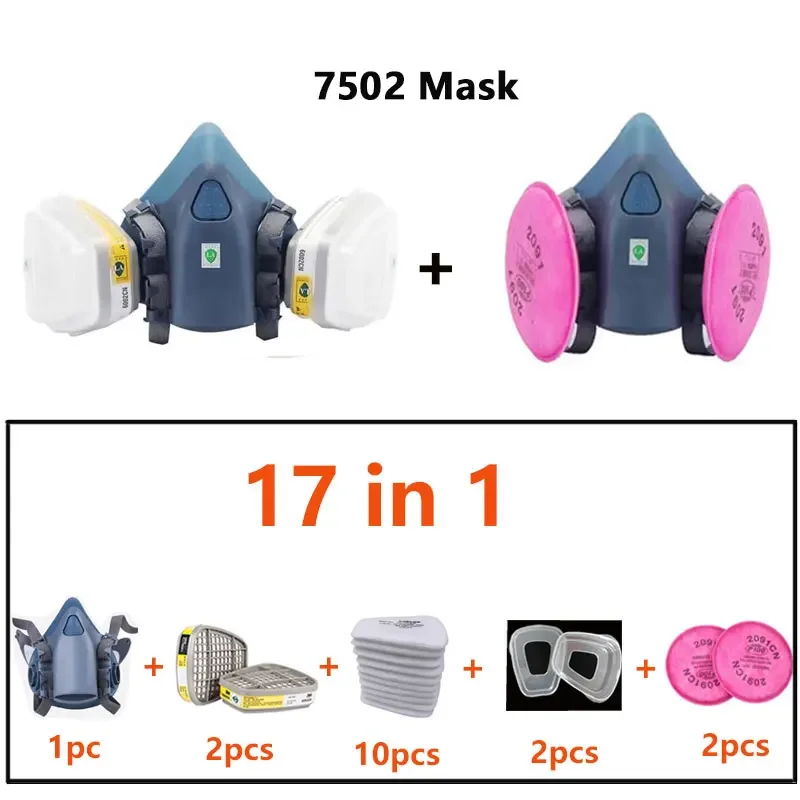 7502 Half Mask Dust Gas Mask 7502 Respirator Chemical Paint Spray Pesticide Filter Widely Use Protection
