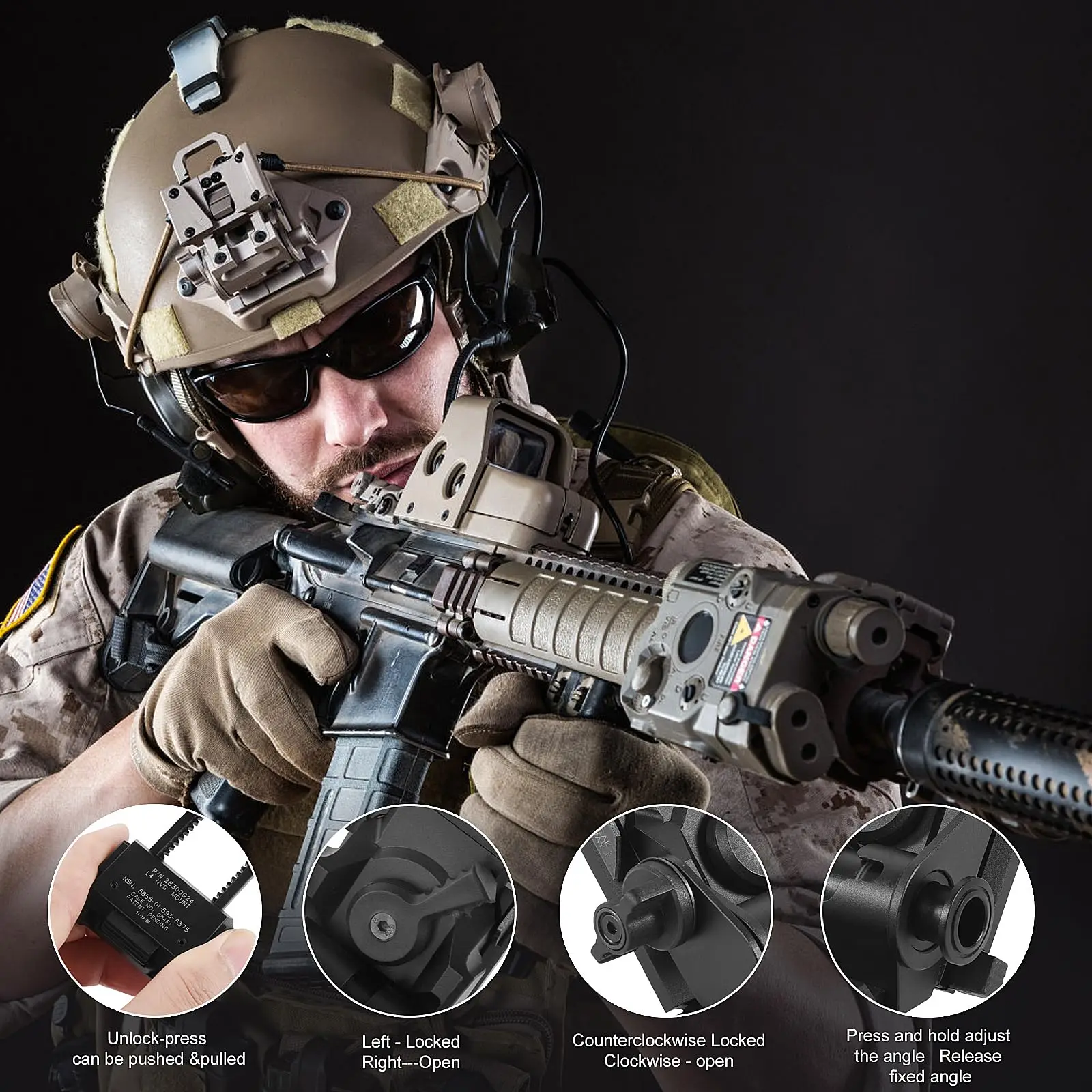 BOOIU Metal/Nylon L4G24 NVG Helmet Mount Holder for PVS15/18 GPNVG18 Goggle Night Vision Stent Outdoor Tactical Helmet Bracket