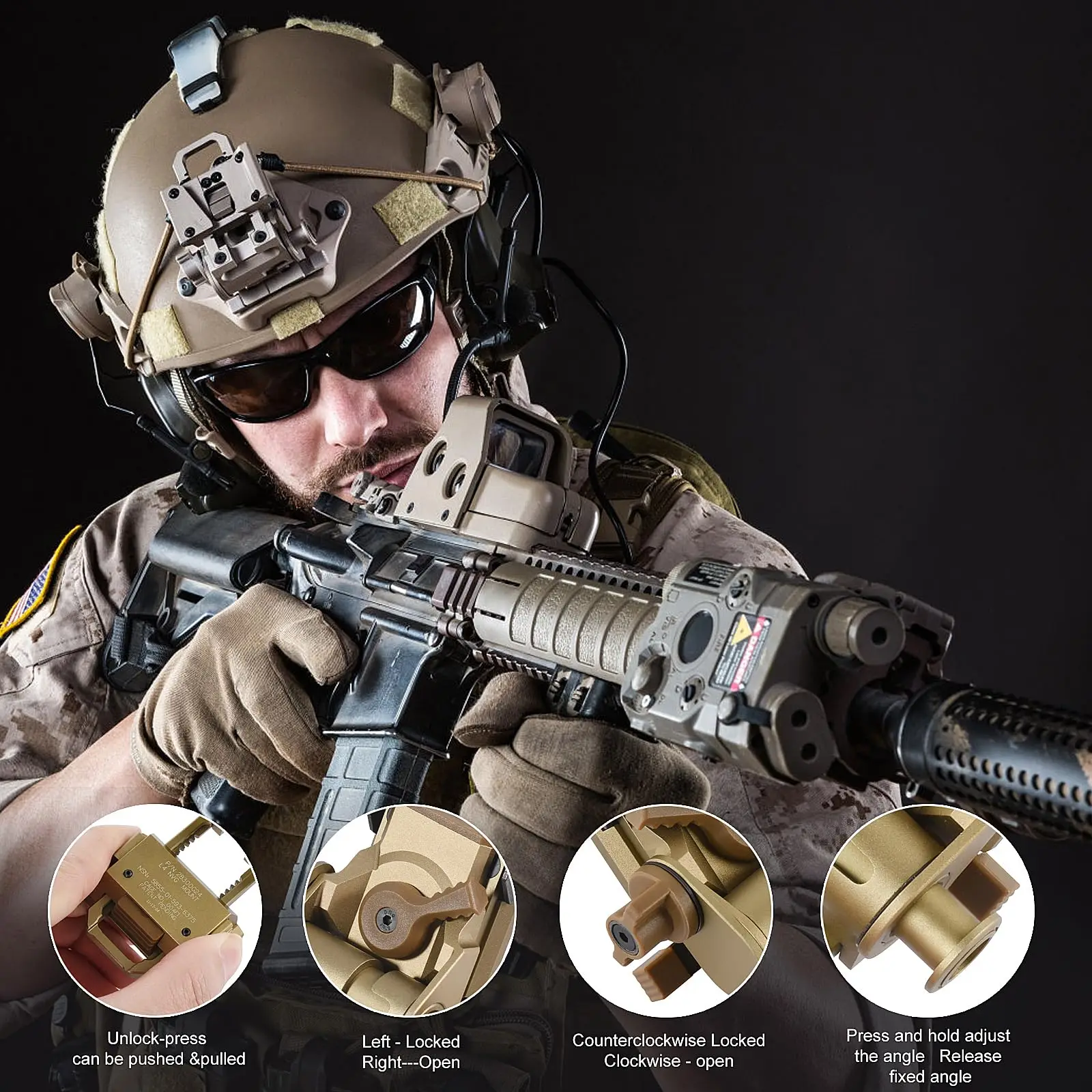 BOOIU Metal/Nylon L4G24 NVG Helmet Mount Holder for PVS15/18 GPNVG18 Goggle Night Vision Stent Outdoor Tactical Helmet Bracket