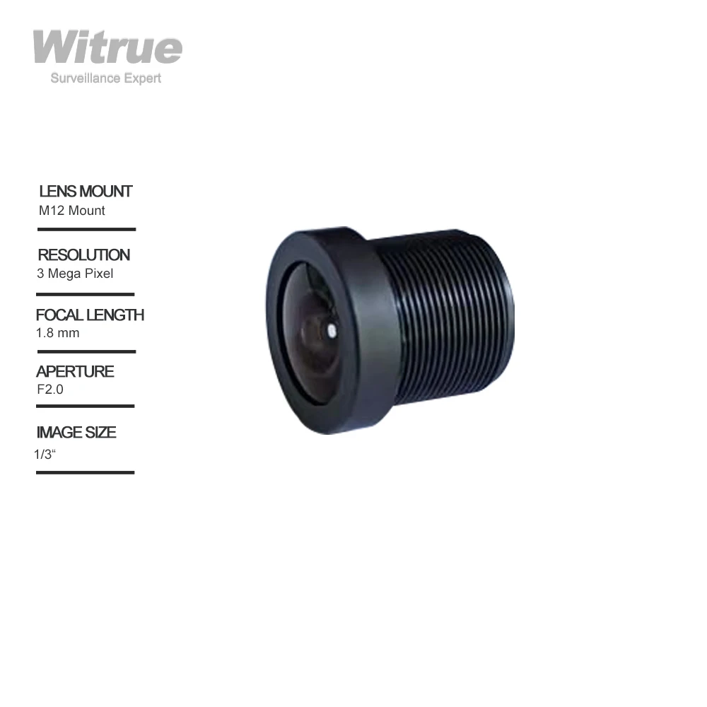 Witrue Fisheye CCTV Lens 1.8MM Wide View Angle 170 Degree HD 3MP M12 Mount F2.0 1/3" for Surveillance Security Camera
